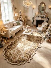 1pc Gold Floral Pattern Floor Mat, Bathroom Mat, Bathroom Carpet, Door Mat, Small Rug, Carpet, Floor Mat, Home Decor, Area Rug, Outdoor Mat, Home Decor, Area Carpet, Bedroom Carpet, Washable Carpet - Multicolor - View 3