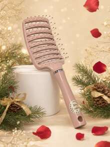 1pc Christmas Themed Fluffy Ribbed Comb With Curved High Crown Design, Comes With Cleaning Hook, Fine-Tooth Design Massages Scalp, Allows Self-Styling At Home, Daily Hair Care Assistant Massage Comb - Christmas Ribbed Comb - View 5