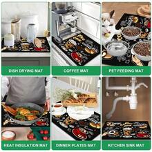 1pc Black Coffee Theme Printed Kitchen Drain Mat Table Mat, Coffee Time Coffee Cup Iced Coffee Coffee Bean Text Pattern Dining Table Mat, Coffee Machine Countertop Mat Bar Countertop Decor Mat, Home Kitchen Dining Room Coffee Corner Home Decor - Multicolor - View 9