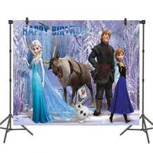 52TOYS Snow Ice Themed Birthday Backdrop, Winter Snow Mountain Photo Background Banner For Birthday Party Photography Decor Supplies - Multicolor - View 4