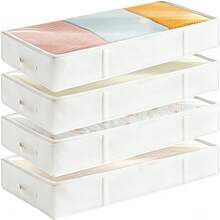 White Large Capacity Underbed Storage Box, Blanket Storage Bag With Reinforced Handles, Organize And Store Quilts, Bed Sheets, Clothes, For Bedroom, College Dorm, Space-Saving - View 6