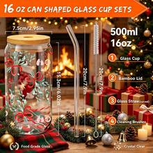 Christmas 1pc/5pcs 16oz Clear Glass Cup With Red Bow And Leaf Christmas Pattern, Bamboo Lid And Glass Straw, Crystal Clear Texture, Suitable For Daily Use And Holiday Parties - Multi-color - Christmas Ribbon - View 9