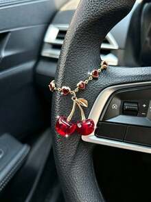 Cherry Car Hanging Ornament, Steering Wheel Decoration Chain, Crystal Butterfly Pendant, High-End Car Interior Decorative Accessory - A - View 3
