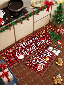 1 buah Keset Natal Motif Kotak-kotak Merah & Hitam dari Tanah Diatom, Motif Santa Claus & Pohon, Anti Selip dan Anti Lelah, Alas Karet Penyerap Minyak, Keset Dekorasi Liburan untuk Dapur, Pintu Masuk, Kamar Mandi, dan Ruang Cuci - MultiWarna - View 1