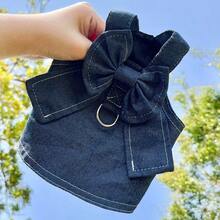 1pc Cute Denim Bow Dress For Cats And Dogs, Pet Harness Dress With Bowknot Design, Stylish Jean Skirt Outfit For Small Dogs And Kittens, Adorable Pet Clothing - Multicolor - View 11