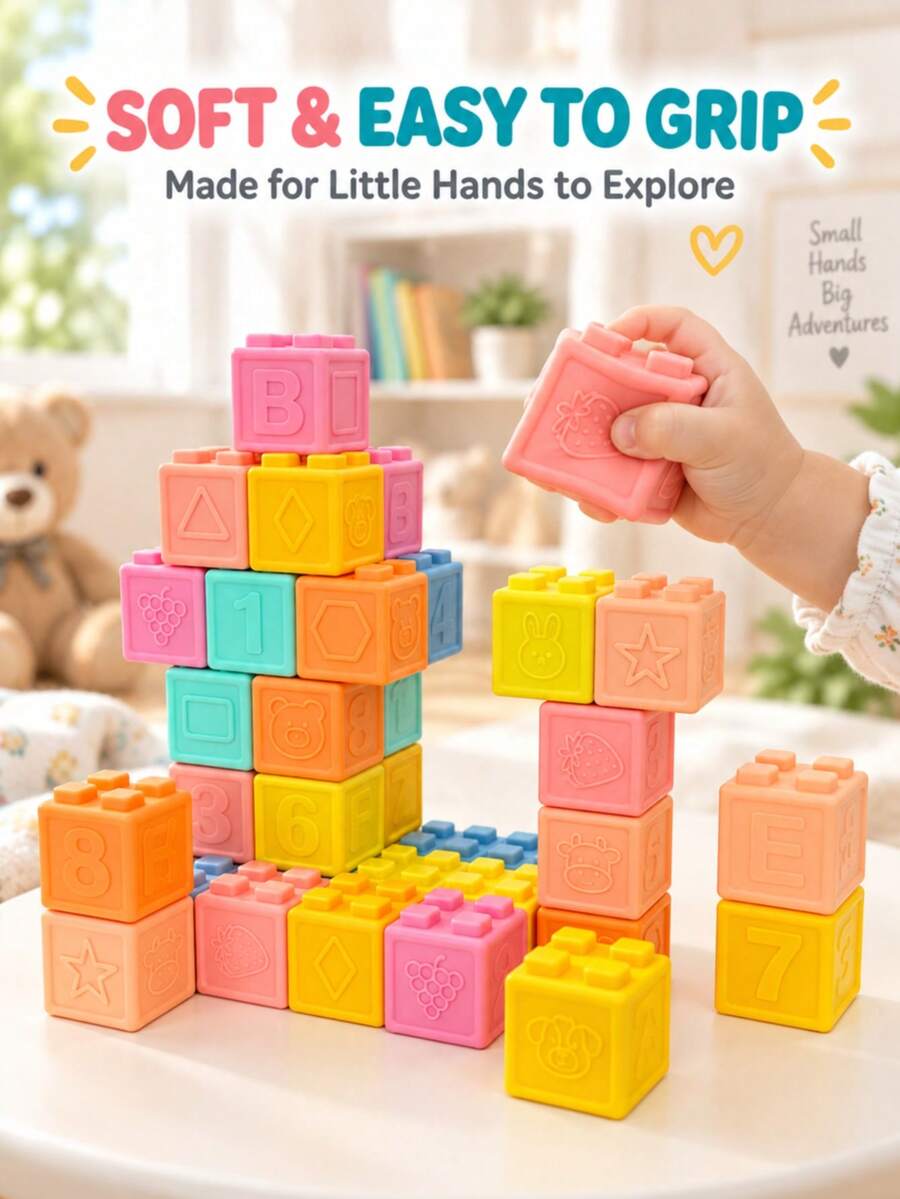 Soft Large Particle Rubber Building Blocks Stacking Toy, Baby Teething Chewing Toy, Human-Shaped Sensory Toy, Children's Toy, Christmas Gift - Multicolor - View 1
