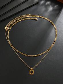 2pcs Fashion Minimalist Geometric Pendant Necklace, Stainless Steel Necklace Set, Casual Style Accessory, Unisex, Ideal Gift For Men - Yellow Gold - View 2