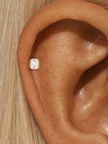 EleRunis 1pc 925 Sterling Silver Classic Asymmetrical Marquise Square Flat Back Cartilage Stud, Suitable For Helix, Conch, Cartilage, Ear Rim, Threaded Piercing Delicate Jewelry, Perfect For Daily Wear And Party - Gold - View 13