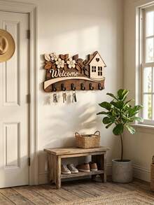 Wall-Mounted Key Rack With Multi-Layer Farmhouse Style Key Holder Hanging Key Rack Hanger For Wall For Bags Coats Umbrella Shelves For The Wall Home Kitchen Room Decor Bathroom University Kitchen Essentials Accessaries - Brown - View 12