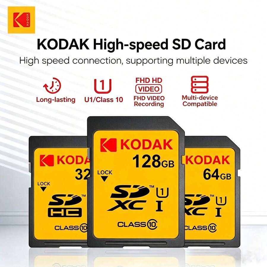 Kodak CD310 SD記憶卡 32G/64G/128G U1 A1 高速卡 全高清影片錄製 數位相機記憶卡 Class10 UHS-I 穩定耐用 - 查看 1