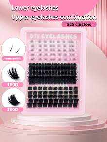 325 Clusters Wet-Look Extra Voluminous D-Curl 180D/300D Mixed Segmented Fluffy False Eyelashes, Lightweight And Comfortable, One Box For Upper And Lower Lashes, Faux Mink Hair For Home And Daily Wear - D - View 2