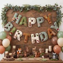 2D Flat Farm And Forest Animal Theme Felt Happy Birthday Banner Set, Rustic And Forest Animal Bunting Decoration DIY Birthday Party Wall Decor - A - View 6