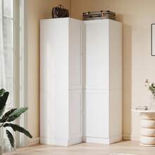 VOWNER 70.9" Tall Corner Armoire Wardrobe Closet, Modern Wardrobe With Hanging Rod & Crystal Handle, 5 Shelves & Cabinet, Smart Partition Storage Design, Large Storage Wardrobe For Bedroom, White - White - View 1