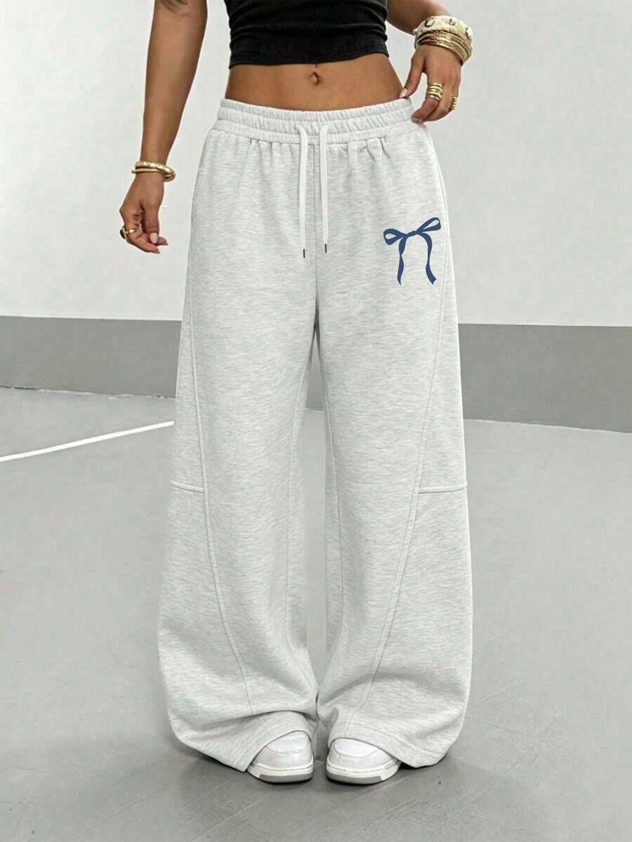 Women's Wide Leg Pants, Minimalist Casual Design, Comfortable Fabric, Suitable For Outdoor, Commute And Daily Sports Wear - Light Grey - View 1