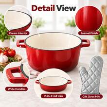 Iron Pot With Lid, Dutch Oven Casserole For Kitchen Cooking, Baking, Roasting, Soup, Stew, Random Color - View 7