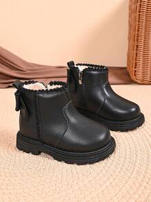 Children's Boots With Side Zipper, Fashionable Versatile Boots With Non-Slip Thick Sole - Black - View 2