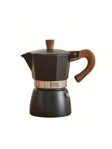 6-Cup Capacity Aluminum Moka Pot, Fast Extraction, Wood-Grain Plastic Handle, Compact And Portable, Suitable For Camping And Home Use. - Black - View 8