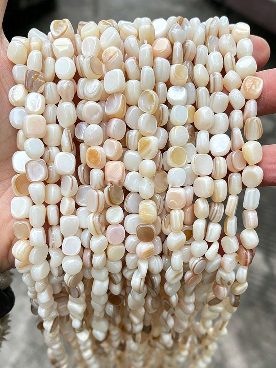 RINTOLER 1pc Creative White Mother-Of-Faux Pearl Asymmetrical Geometric Loose Beads Strand For Diy, Approx. 50pcs/Set, Random Color And Texture - Multicolor - View 1