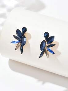 1pair Crystal Pendant Earrings, Suitable For Daily Wear - Navy Blue - View 10