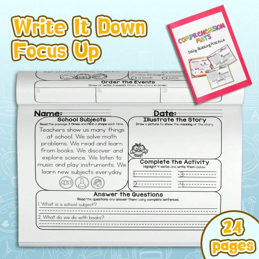 English Reading Comprehension Notebooks, Daily Reading Practice With Short Passages, Story Sequencing, Question & Answer, Recognition, Illustration, Sentence Writing & Reading Fluency Worksheets, English Edition - Reading Comprehension Practice - View 1