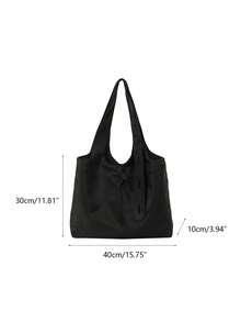 1pc Solid Color Button Decor Tote Bag Nylon Large Capacity Casual Versatile Shoulder Bag For Women Daily Commute - A - View 11