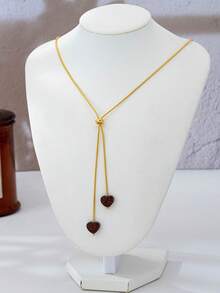 Fashion Heart-Shaped Rhinestone Pendant Necklace For Women, Daily Wear, Valentine's Day Gift - Coffee Brown - View 5