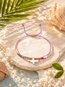 1PC Fashionable Minimalist Colorful Nylon Cross Bracelet, Adjustable Bracelet, Baptism Gift, Blessing Gift - Multicolor - View 3