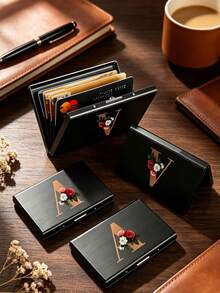 Ví nam mỏng bằng hợp kim nhôm chống RFID, 1-6 khe đựng thẻ, ví đựng thẻ kiêm túi đựng tiền, in họa tiết hoa và chữ cái - Nhiều màu - Xem 5
