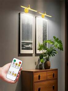 Rechargeable Indoor Wall Lamp, Painting Light With Remote Control, 3 Color Temperatures And Dimming Options, Wireless Picture Light, Adjustable Brightness And Timer Art Lamp,Makeup Mirror Light,Suitable For Bedroom Reading,Office Desk Display 1800mAh - Three-color Light - View 5