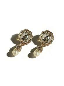 1 Pair Vintage Octagonal Tassel Stud Earrings - Octagonal Teardrop Stud Earrings - View 5