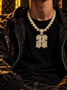 European & American Hip Hop Full Rhinestone Reverse Number 66 Pendant Necklace, Heart Tennis Chain, Unisex Street Rap Cool Fashion Accessory Gift - Reverse Number 6 - View 8