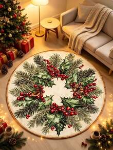 1pc Holly Wreath Round Rug, Decorative Carpet, Bedroom Decor, Small Rug, Carpet, Home Decor, Living Room Rug, Living Room Small Rug, Bedroom Rug, Living Room Home Decor - Multicolor - View 4