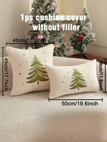 1pc Christmas Tree Embroidered Chenille Pillow Case, Red/Beige Holiday Decorative Cushion Cover, Hidden Zipper Design, Removable And Washable, Suitable For Sofa Living Room Christmas Home Decor, Pillow Insert Not Included - Beige - View 3