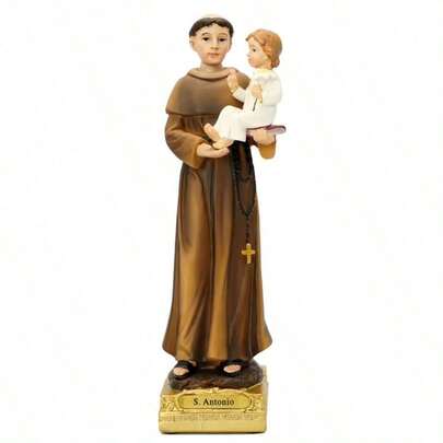 Saint Antonio Resin Statue, Catholic Prayer Decor Figurine, Religious Family Ornament For Home Display