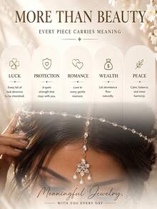 outingfit 1pc Exotic Floral Forehead Chain, Vintage Pearl Bridal Hair Chain Headpiece - Silver - View 5