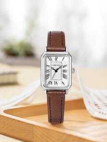Jam Tangan Wanita LUCKYFOX Vintage Square Kulit PU Quartz, Gaya Minimalis dan Elegan dengan Gelang dan Kotak Hadiah yang Serasi, Jam Tangan Hadiah untuk Pemakaian Sehari-hari - Coklat - View 4