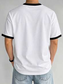 Men's Summer Casual Versatile Patchwork Short Sleeve T-Shirt - White - View 2