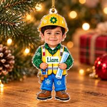 1pc Custom Kids Photo Career Christmas Ornament,Vet Chef Scientist Firefighter Astronaut Builder Custom Face Tree Decor,Holiday Keepsak,Christmas Gift - Cadet Blue - View 15