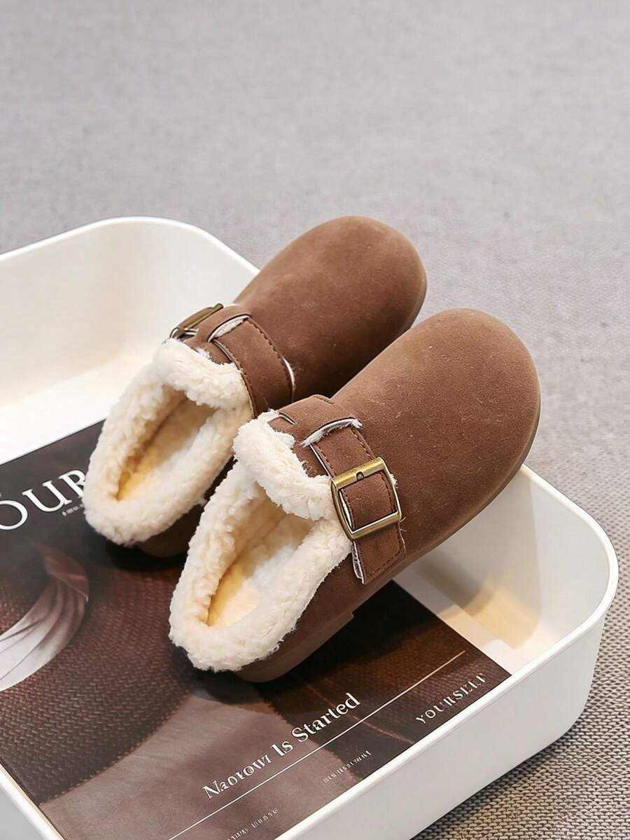 Shu Rui Cute Winter Thickened Children's Slippers, Slip-On Warm Comfortable Home Shoes, Indoor/Outdoor Daily Versatile Flat Casual Shoes - Grey - View 1