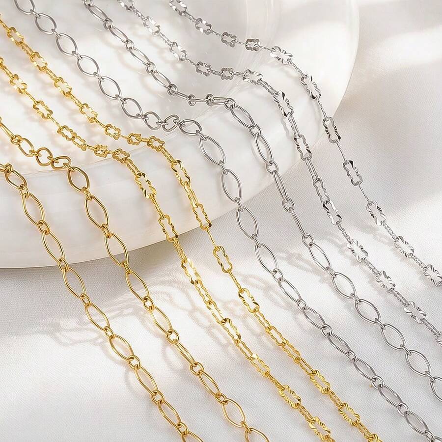 1m Stainless Steel Oval Chain Square Frame Embossed Chain Handmade Chain Suitable For DIY Necklace Bracelet Jewelry Accessories - Stainless Steel Chain - View 1