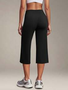 Celana Capri Wanita Hitam Pinggang Tinggi Pengontrol Perut, Potongan Lebar, Pembentuk Kompresi, Desain Pengangkat Bokong, Cocok untuk Yoga dan Pilates, Kostum Halloween, Pakaian Bandara, Pakaian Musim Gugur/Dingin - Hitam - View 4