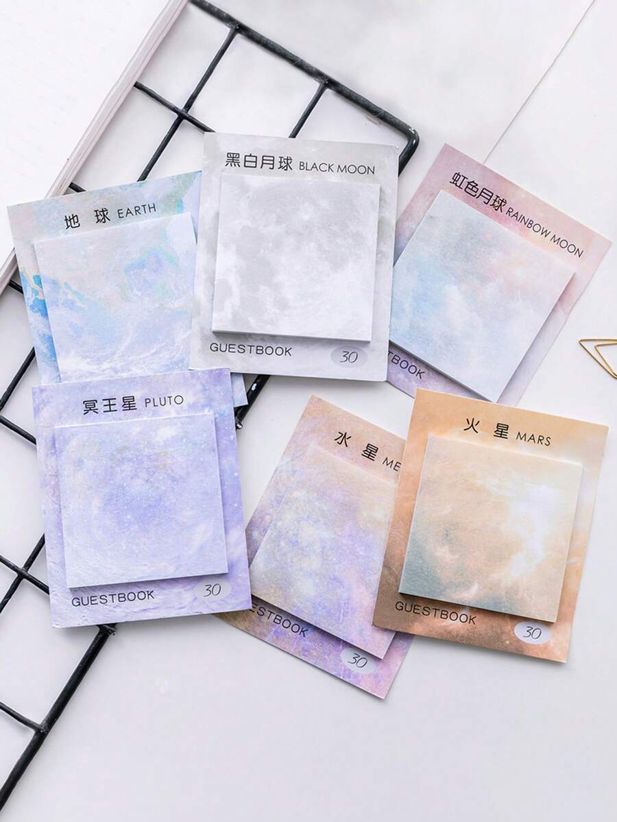 1pc Highly Attractive Square Planet Sticky Notes, Oil Painting Texture, Easy Tear And Stick Memo Pads, 30 Sheets Total (Random Style Shipped) - one-size - View 1