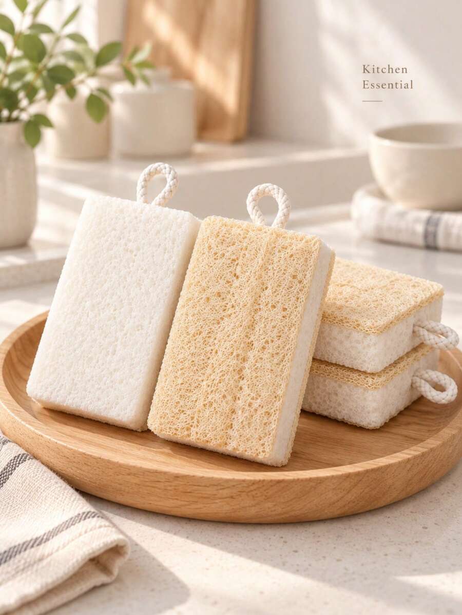 Loofah Dishwashing Sponge, Double-Sided Wood Pulp Cotton Cleaning Cloth ...