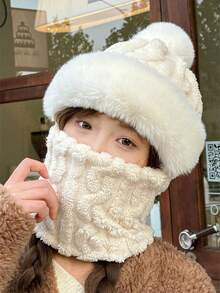 1pc Knitted Face Mask Scarf Hat, Winter Warm All-In-One Hat, 3-In-1 Scarf Face Mask Knitted Beanie, Elastic Soft Ear Protection Knitted Scarf Face Mask Hat, Fleece Lined Beanie, Women's - Multicolor - View 15