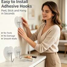 10/20/30pcs Strong Transparent Self-Adhesive Wall Hooks, Casual Style, No Drilling Easy Installation, Plastic Heart-Shaped Practical Hooks, Suitable For Kitchen And Bathroom, Wall-Mounted Storage Rack, Bathroom Storage Shelf - Multicolor - View 3