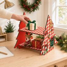Christmas Tree Shaped Wooden Storage Rack, Double Layer Display Shelf, Decorative Organizer, Suitable For Decorations, Small Gifts And Desktop Christmas Decor, Multi-Functional Storage Rack, Floor Standing Rack - Multicolor - View 5