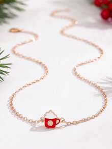 1pc Girls Christmas Pendant Necklace, Cute Enamel Christmas Tree Gingerbread Man Snowflake Pendant Necklace, Holiday Party Jewelry Gift - Multicolor - View 16