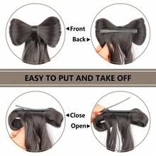 Cross-Border Bow Half-Up High Ponytail Wig For Women, Braided Hair Bun With Alligator Hair Clip, Hair Accessory - Black - View 6