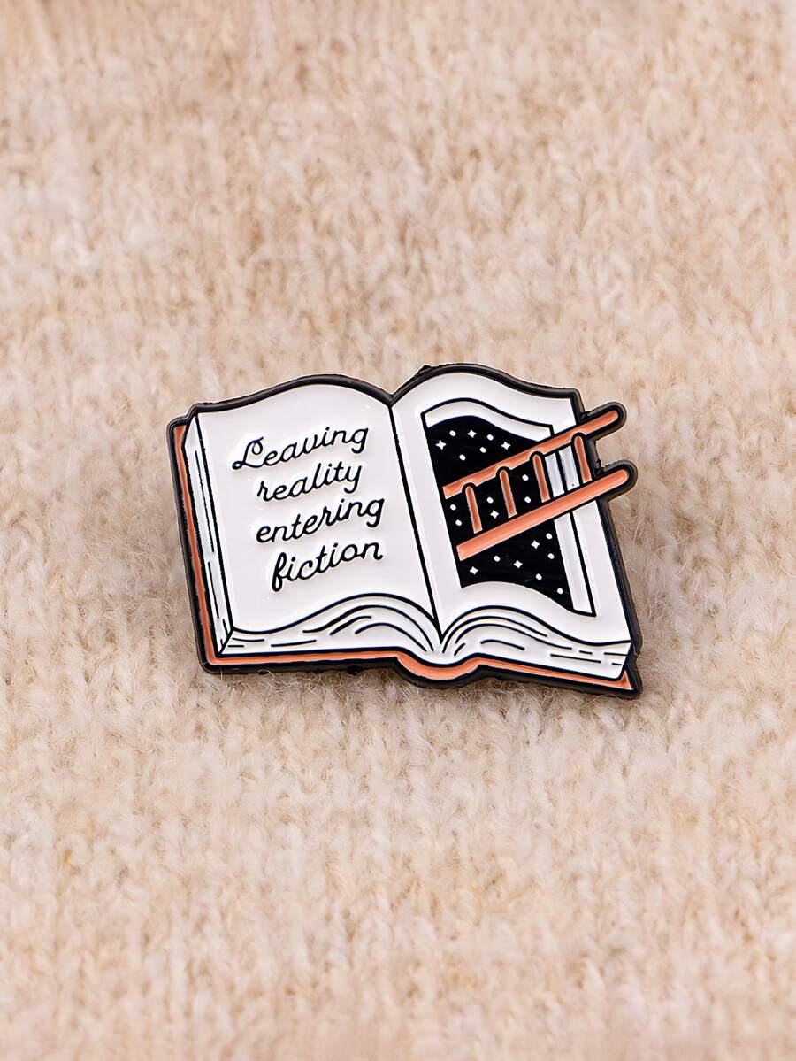 1pc Literary Book Lover Style Zinc Alloy Enamel Starry Sky Book Page Quote Brooch, Women's Daily Backpack & Jacket Decoration Gift - Multicolor - View 1