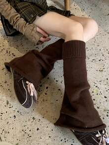 chuanwa(2) 1 Pair Women Solid Color Ribbed Top Knit Leg Warmers, Slouchy Flare Stacked Leg Socks, Y2K JK Leg Covers Fit Loafers - Multicolor - View 3